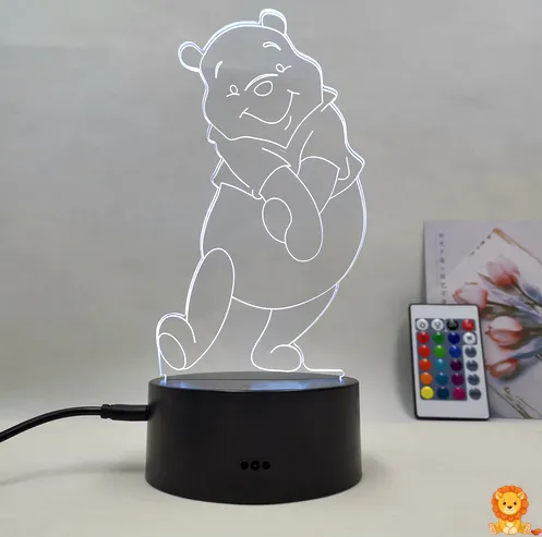 Söt Winnie Nalle LED nattlampa med justerbar ljusstyrka, perfekt för barnrummet. Finns med eller utan fjärrkontroll för enkel användning. - View 1