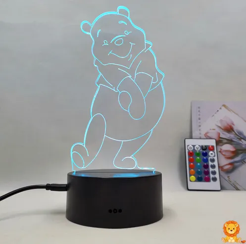 Söt Winnie Nalle LED nattlampa med justerbar ljusstyrka, perfekt för barnrummet. Finns med eller utan fjärrkontroll för enkel användning. - View 2