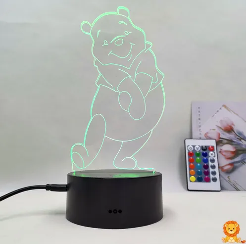 Söt Winnie Nalle LED nattlampa med justerbar ljusstyrka, perfekt för barnrummet. Finns med eller utan fjärrkontroll för enkel användning. - View 3
