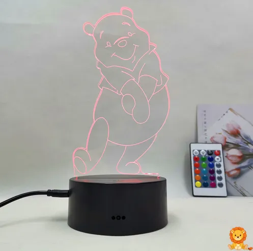 Söt Winnie Nalle LED nattlampa med justerbar ljusstyrka, perfekt för barnrummet. Finns med eller utan fjärrkontroll för enkel användning. - View 6