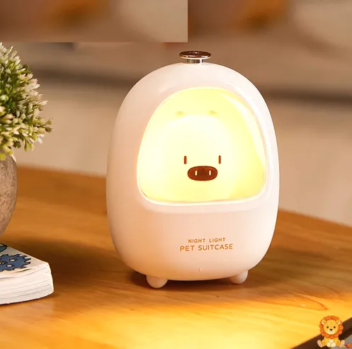 白くて丸いタッチ式動物LEDナイトライト。子供部屋に最適なデザインで、柔らかい光が特徴です。 - View 1