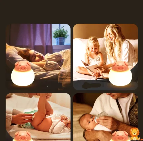 Söt grisformad LED-nattlampa med beröringssensor, rosa färg, mjukt och varmt ljus, perfekt för barnrum och skapar en trygg och mysig atmosfär. - View 4