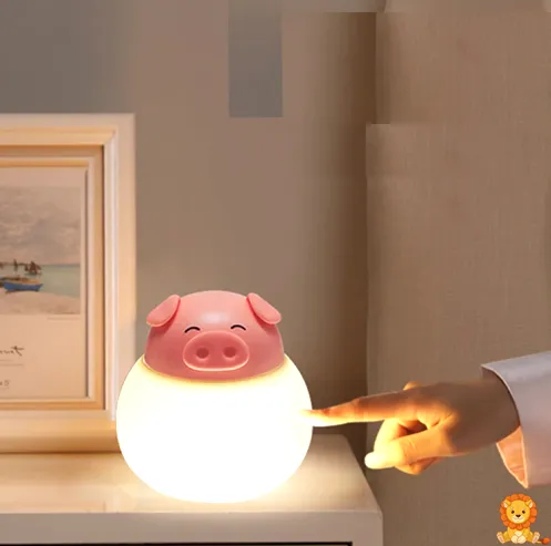 Söt grisformad LED-nattlampa med beröringssensor, rosa färg, mjukt och varmt ljus, perfekt för barnrum och skapar en trygg och mysig atmosfär. - View 3