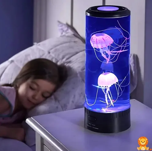 Veilleuse aquarium LED avec méduses artificielles flottantes, éclairage multicolore, base noire, créant une ambiance relaxante et apaisante, idéale pour une chambre d'enfant ou un salon. - View 5