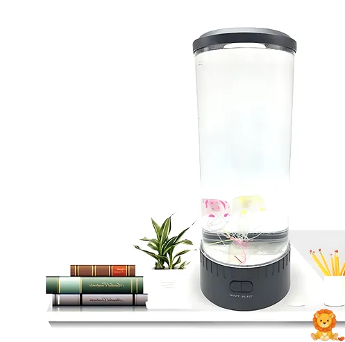 Veilleuse aquarium LED avec méduses artificielles flottantes, éclairage multicolore, base noire, créant une ambiance relaxante et apaisante, idéale pour une chambre d'enfant ou un salon. - View 3