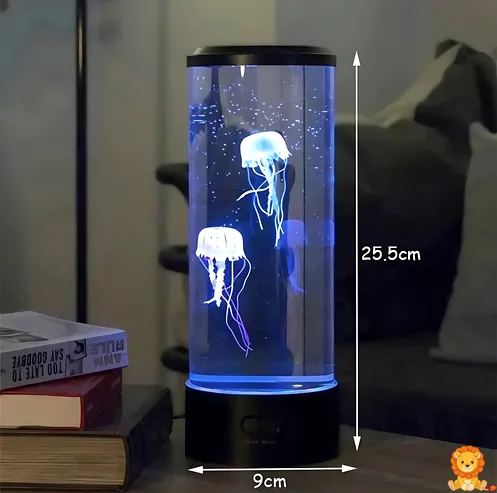 Veilleuse aquarium LED avec méduses artificielles flottantes, éclairage multicolore, base noire, créant une ambiance relaxante et apaisante, idéale pour une chambre d'enfant ou un salon. - View 2
