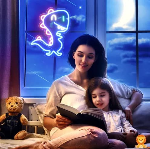 Lampu tidur dinosaurus neon biru