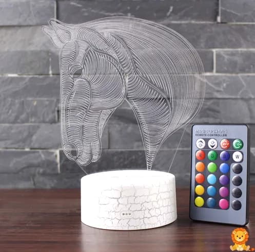 3D LED nočná lampa kôň, béžová farba, ilúzia koňa, s diaľkovým ovládaním, ideálna ako nočné svetlo pre deti. - View 4