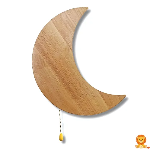 Lesena nočna lučka v obliki lune, izdelana iz kakovostnega lesa, s toplo in nežno svetlobo, idealna za otroško sobo ali spalnico. - View 1