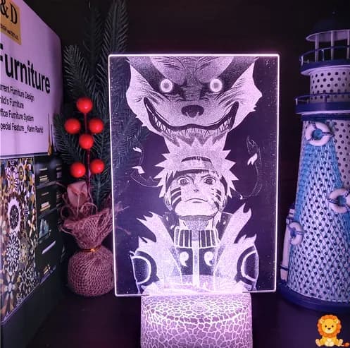Naruto i Kurama noćna svjetiljka, prikazuje Naruta i Kuramu u dinamičnoj pozi, LED svjetlo s podesivom svjetlinom, savršeno za dječju sobu ili spavaću sobu obožavatelja animea. - View 2