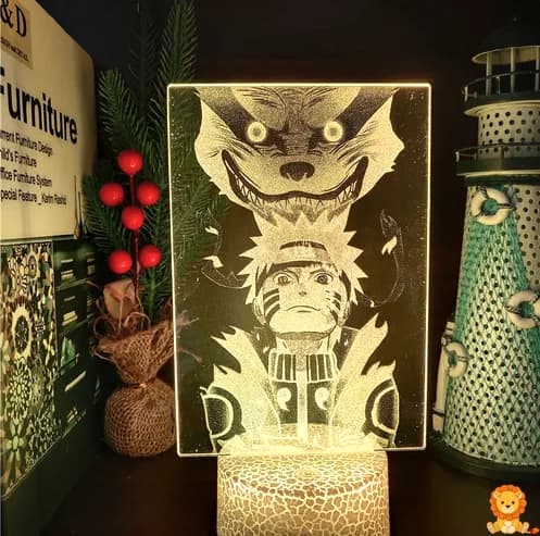 Naruto i Kurama noćna svjetiljka, prikazuje Naruta i Kuramu u dinamičnoj pozi, LED svjetlo s podesivom svjetlinom, savršeno za dječju sobu ili spavaću sobu obožavatelja animea. - View 5