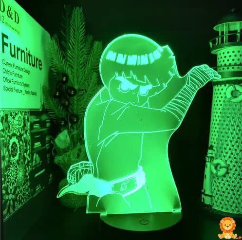 Rock Lee Naruto night light featuring Rock Lee in his iconic fighting stance, emitting a soft, warm glow. Perfect for fans of Naruto and anime enthusiasts. - View 1