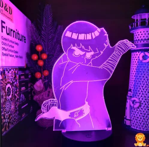 Rock Lee Naruto night light featuring Rock Lee in his iconic fighting stance, emitting a soft, warm glow. Perfect for fans of Naruto and anime enthusiasts. - View 6
