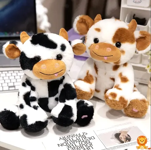 Veilleuse peluche adorable vache, disponible en marron et noir, en tailles S et M, avec une lumière douce et apaisante, parfaite pour les enfants. - View 2