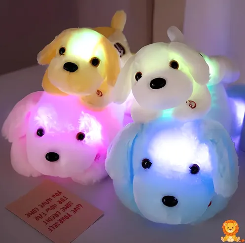 白くてふわふわのぬいぐるみ犬のナイトライト。優しい光を放ち、子供部屋に最適な安全な素材を使用。夜間の安心感と快適な睡眠を提供します。 - View 2