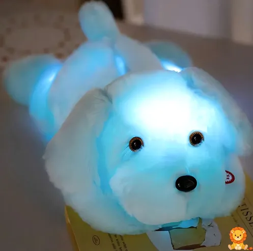 白くてふわふわのぬいぐるみ犬のナイトライト。優しい光を放ち、子供部屋に最適な安全な素材を使用。夜間の安心感と快適な睡眠を提供します。 - View 4