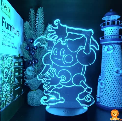 Meneer Mime Pokémon nachtlampje, zacht en warm licht, perfect voor de kinderkamer of als sfeerverlichting, met optie voor afstandsbediening. - View 2