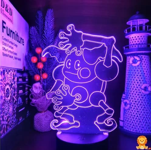 Meneer Mime Pokémon nachtlampje, zacht en warm licht, perfect voor de kinderkamer of als sfeerverlichting, met optie voor afstandsbediening. - View 3