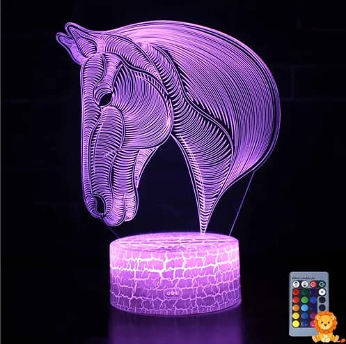 Lampka nocna 3D LED w kształcie konia, iluzja optyczna, zmieniające się kolory, idealna do pokoju dziecięcego, wykonana z bezpiecznych materiałów. - View 1